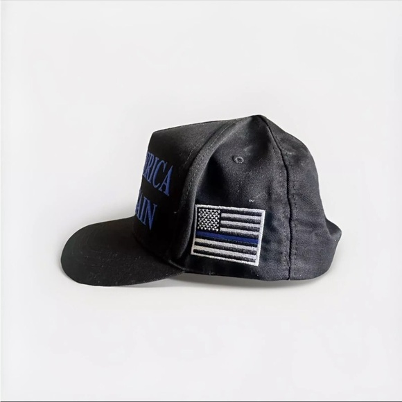 Donald Trump Official Black MAGA Hat Blue Line Police Law Make America Great - Picture 3 of 4